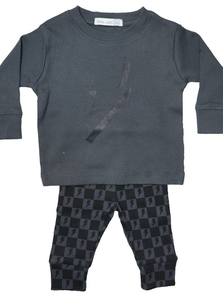 Check coal Tee and Pant Set -