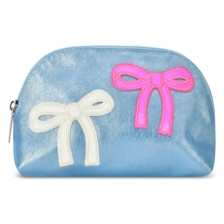 patched bow oval cosmetic bag