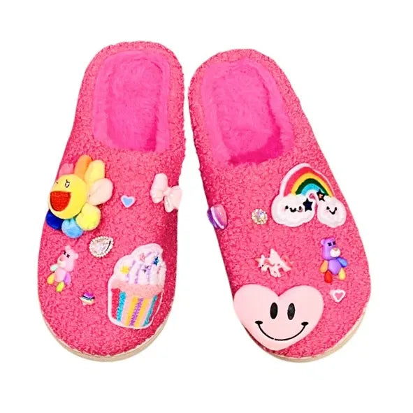 pink plush charm slippers