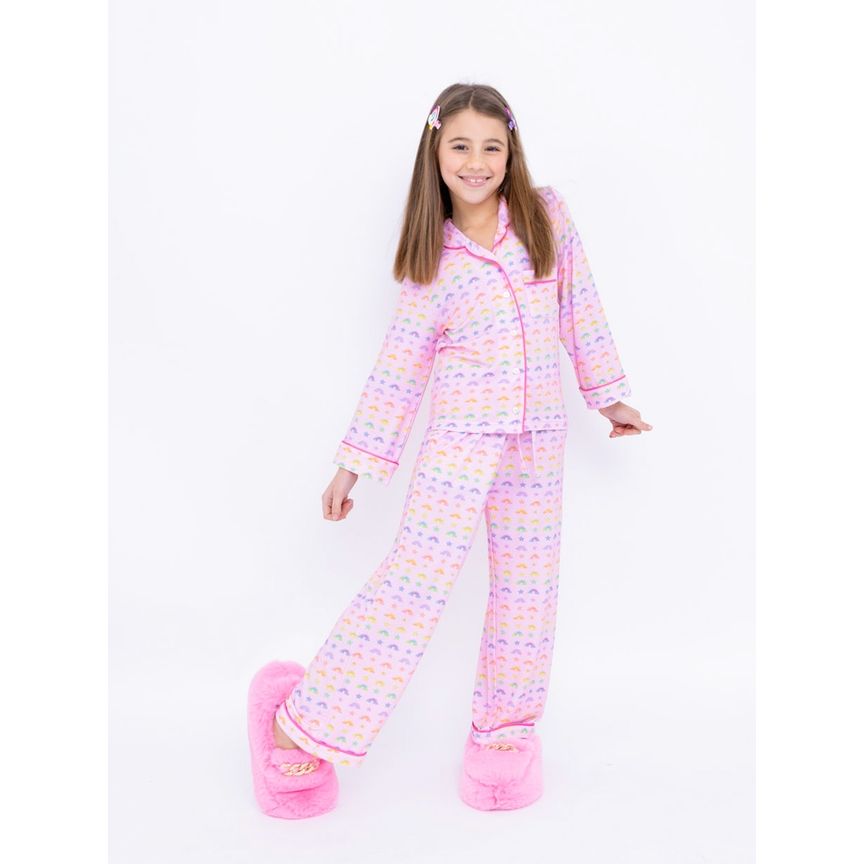 Girls Rainbows Jersey Ls Pajama Set