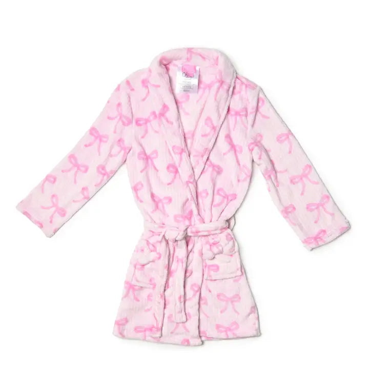 bow printed fuzzy robe