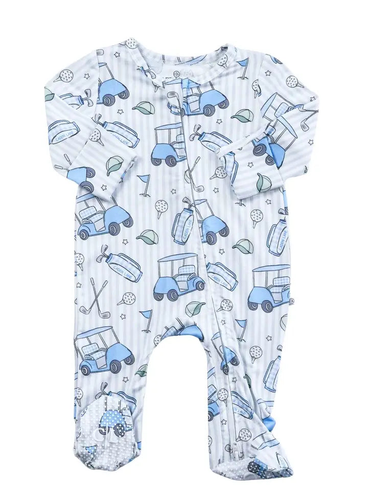 Bamboo Zipper Footie | Caddie Crew Blue