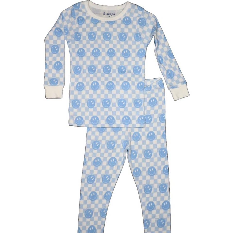 Zipper Footie - blue checkered smile