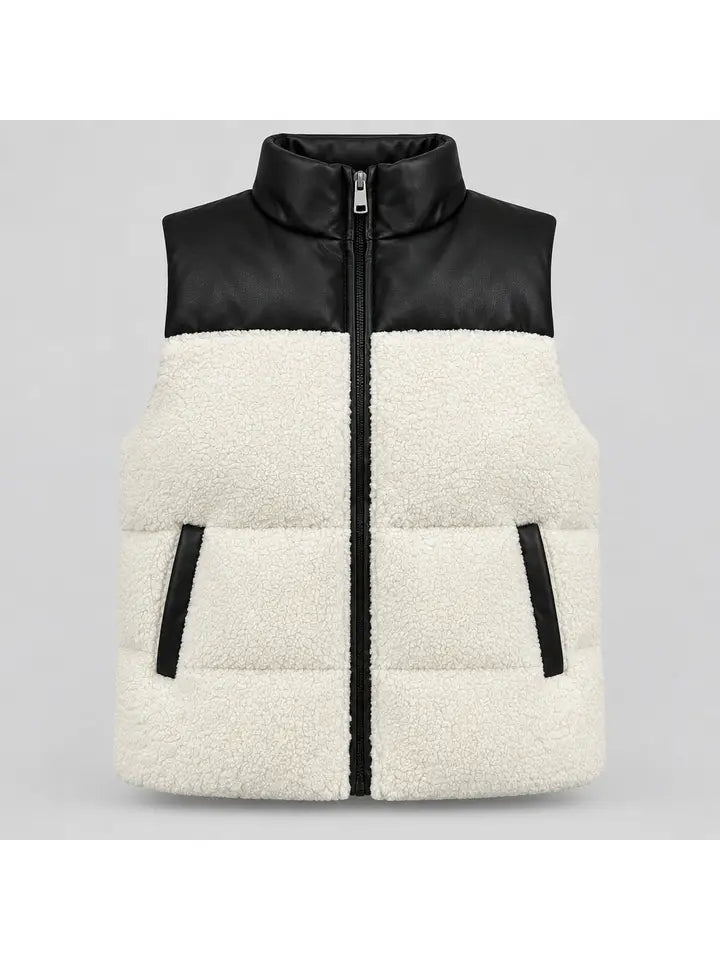 Sherpa/Pleather Puffer Vest