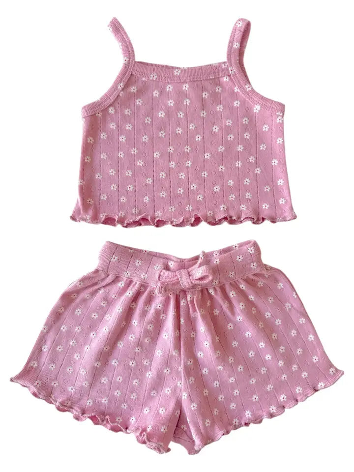 pink flower pointelle summer set