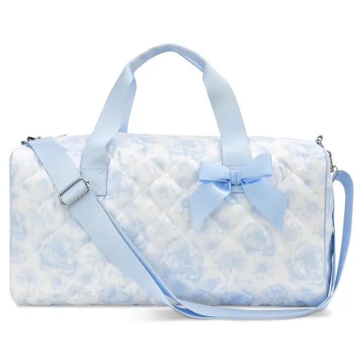blue toile duffle bag