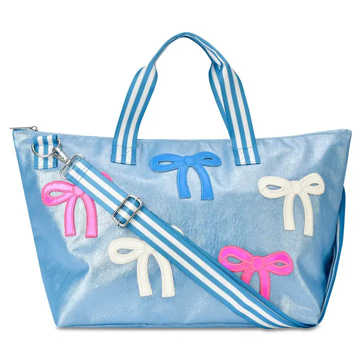 patched bow overnight bag