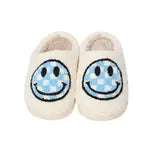 blue checkered smiley slippers