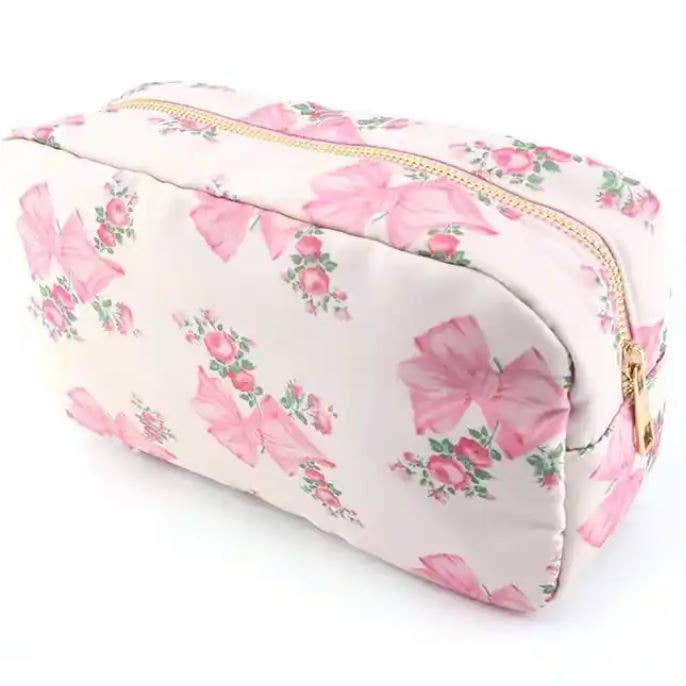 pink rose petal cosmetic bag