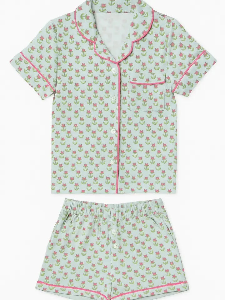 2 pc tulips short print jersey pj set