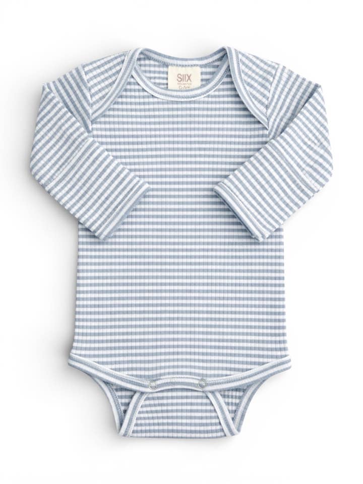 Dusty Blue Stripe / Ribbed Long Sleeve Bodysuit