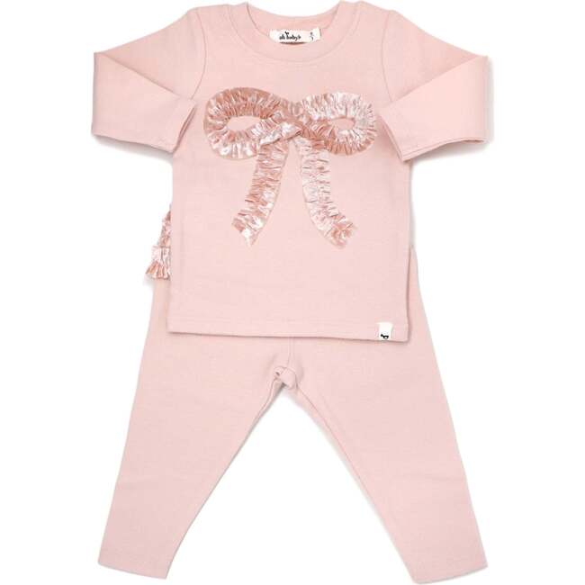 pink velvet ruffle bow 2pc set