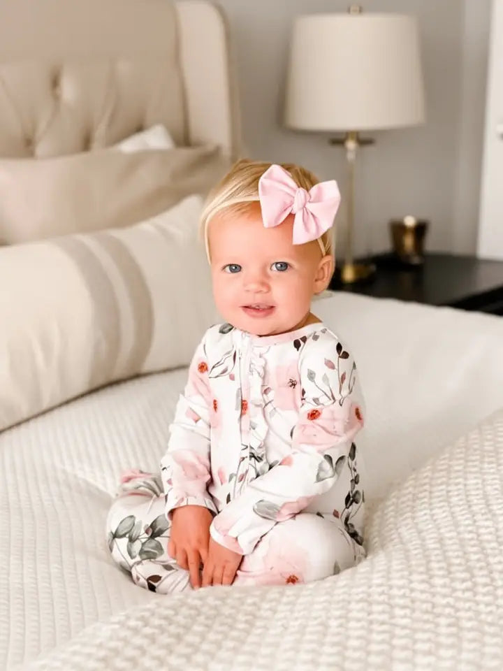 Millie's Dusty Rose Floral Ruffle Zipper Footie