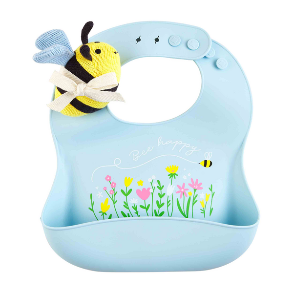 bee happy bib and rattle set