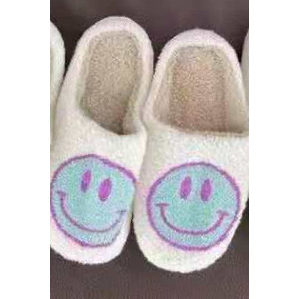 white smiley face tween slippers