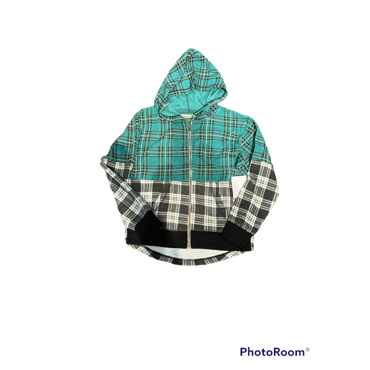 plaid reverse fleece colorblock hoodie