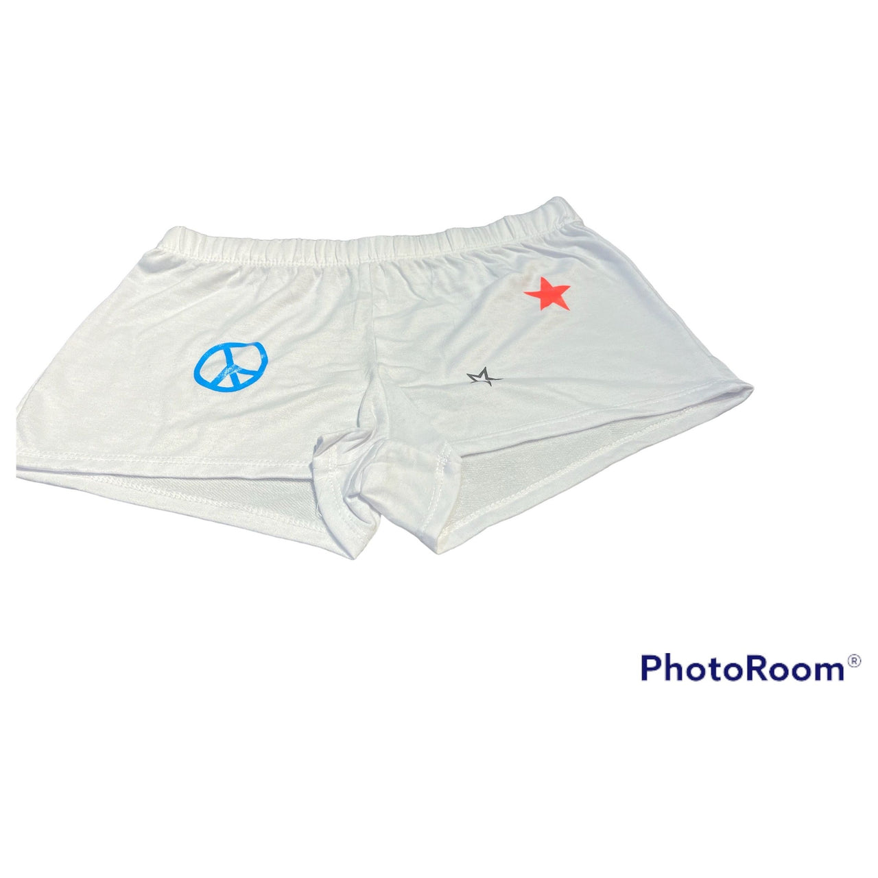 white peace and star short