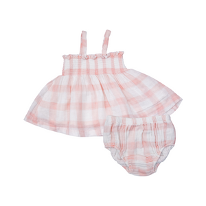smocked top and bloomer painted gingham pink
