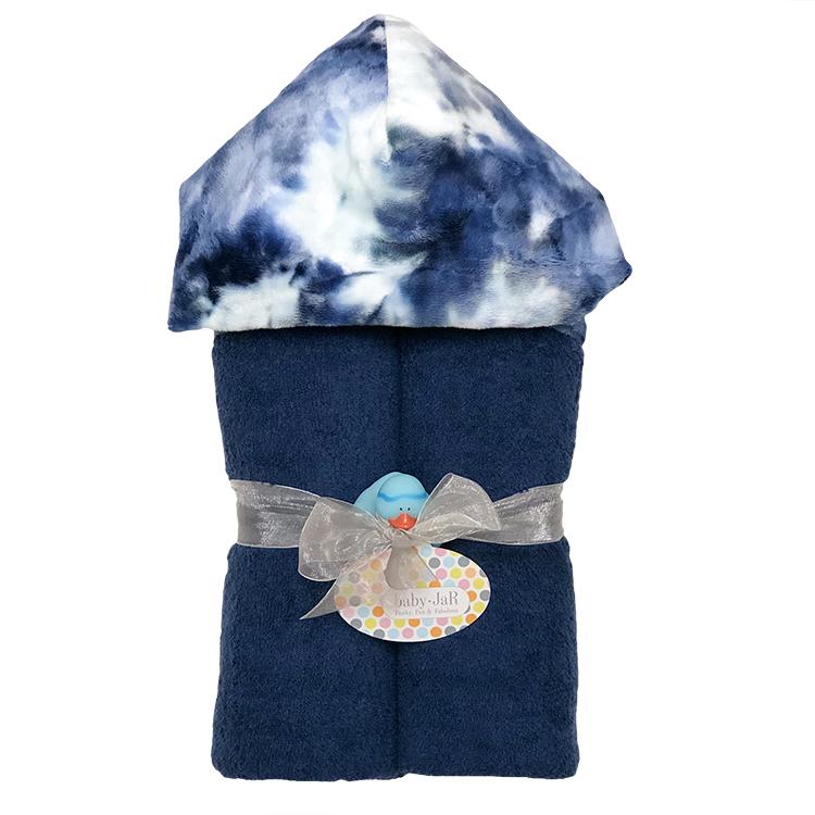 Navy Tie Dye-Plush Hooded Towel