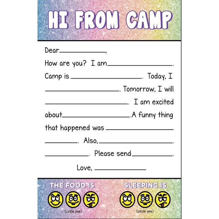 Hi From Camp (Glitter) Fill-In Stationery