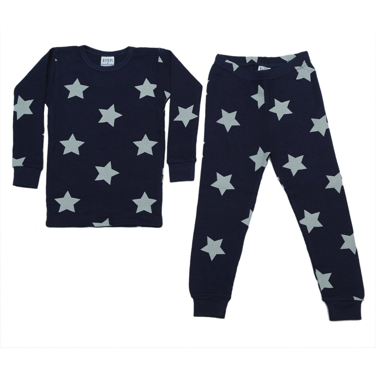 navy thermal with gray stars pajamas
